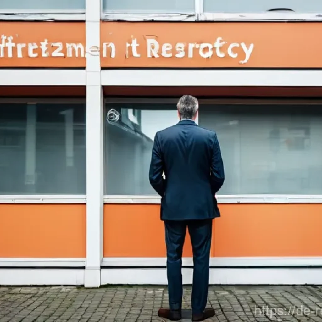 상업용 부동산 투자 실패 사례 분석 - A distressed German real estate investor, a man in his late 40s wearing a sharp business suit, stand...