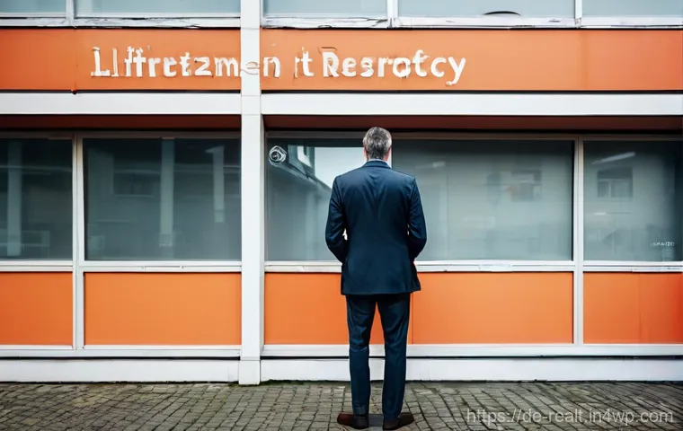 상업용 부동산 투자 실패 사례 분석 - A distressed German real estate investor, a man in his late 40s wearing a sharp business suit, stand...