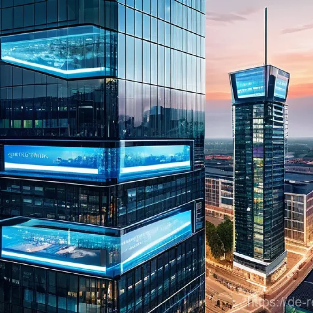 상업용 부동산의 자산 관리 방법 - **Prompt: Futuristic Urban Commercial Hub with Integrated Digital Management**
    A wide-angle, vib...