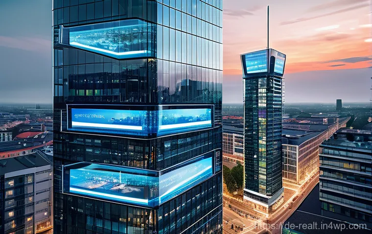 상업용 부동산의 자산 관리 방법 - **Prompt: Futuristic Urban Commercial Hub with Integrated Digital Management**
A wide-angle, vib...