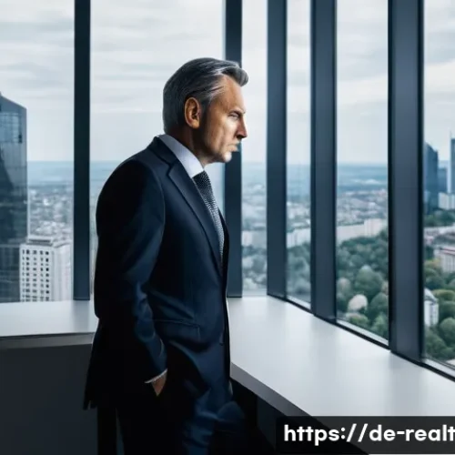 Home 33 상업용 부동산 투자에서의 유동성 문제 - **Prompt:** A somber, professional German real estate investor in their late 40s, dressed in a sharp...