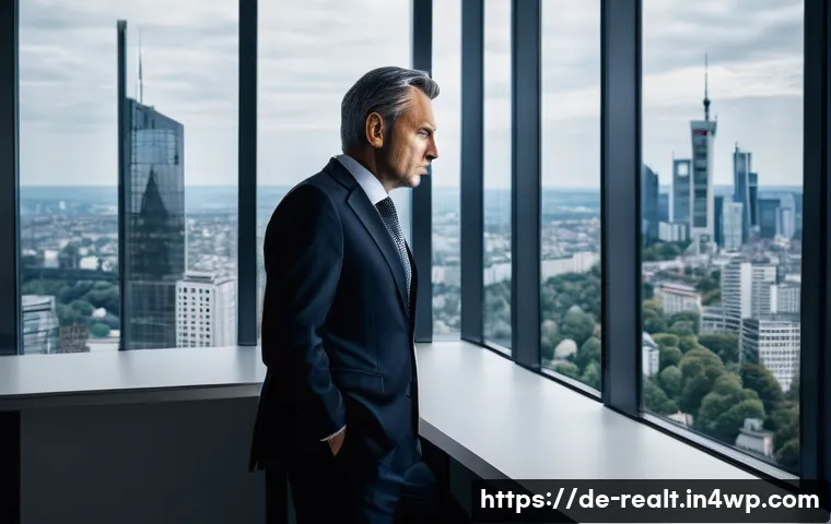 상업용 부동산 투자에서의 유동성 문제 - **Prompt:** A somber, professional German real estate investor in their late 40s, dressed in a sharp...