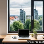 Home 20 상업용 부동산의 리스크 종류 - **Prompt 1: The New Normal: Home Office vs. Empty Office Space in German Cities**
A split image,...