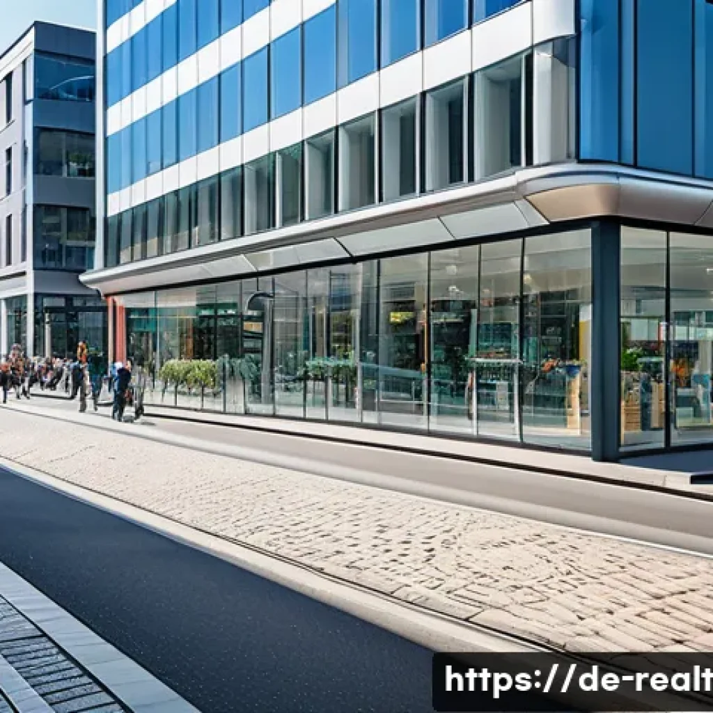 상업용 부동산 투자에 대한 FAQ - A detailed urban commercial real estate scene in a bustling German city center, showcasing a modern ...