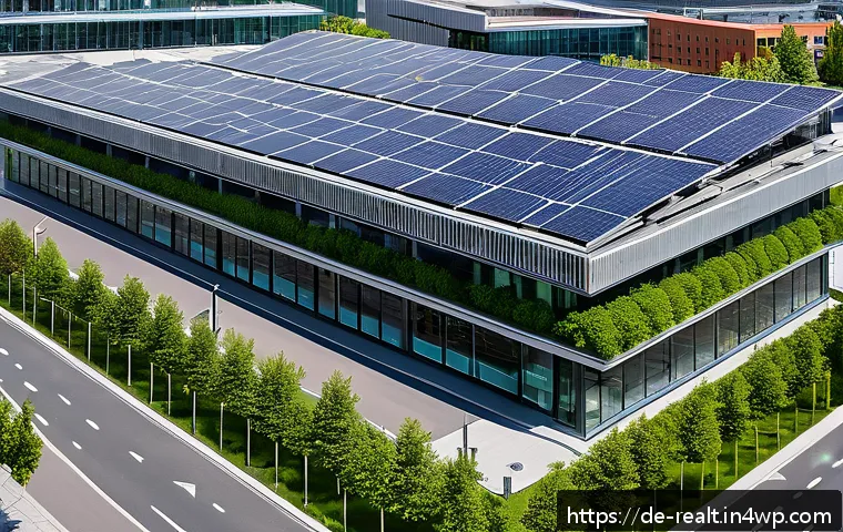 상업용 부동산 투자에 대한 기본 개념 - A modern commercial real estate complex in a bustling German city, featuring a mix of office buildin...