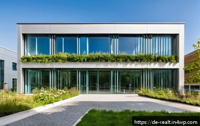 상업용 부동산 시장 전망 - A modern German commercial building certified with LEED and DGNB standards, showcasing sustainable a...